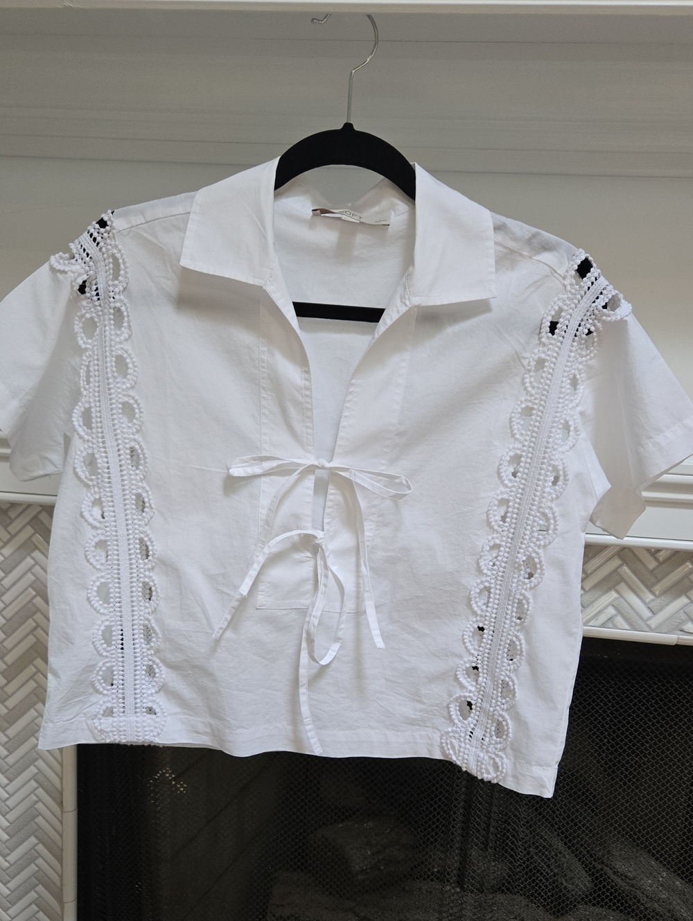 LOFT White Lace-Trim Tie-Front Cotton Top Size XXSP